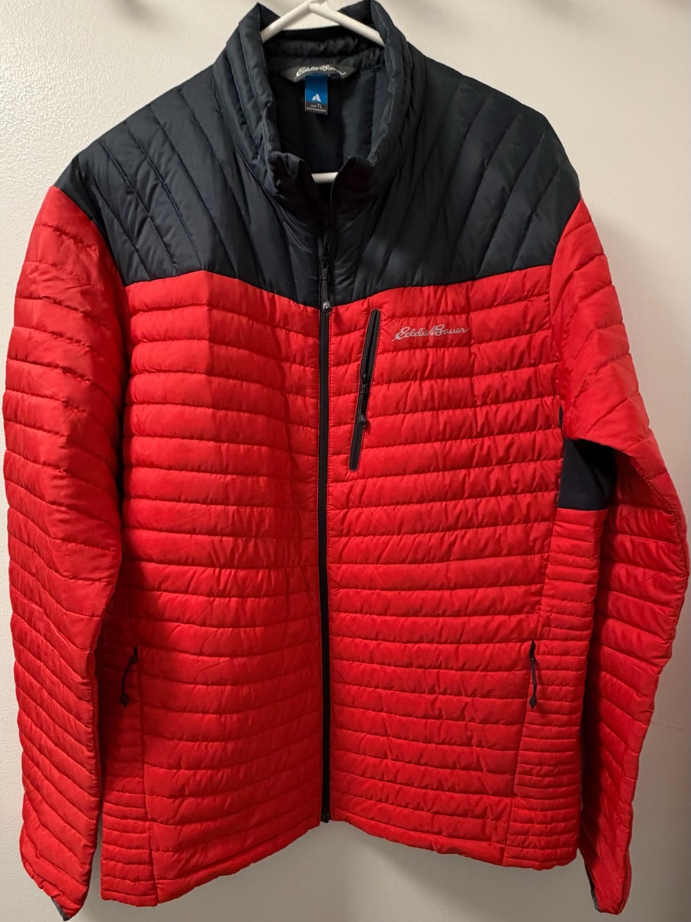 Eddie Bauer First Ascent Men’s Large Tall Goose Down Puffer Jacket Red Black
